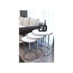 Usta Mekan Zigon Sehpa Seti Gümüş Metal ve Beyaz MDF Tabla Modern Tasarım 3 Adet