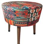 Ustaagac Puf Koltuk Bench Tabure – Anadolu Kilim Motif - Ahşap Ayaklı Çok Renkli Anadolu Kilim Motif