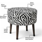 Ustaagac Salon Pufu – Dalgalı Zebra Desenli, Ahşap Ayaklı Dekoratif Tabure - Siyah