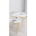 USTAELİ Zigon Sehpa, Beyaz Mermer Gold Tel Ayak, Gold Zigon Sehpa, 3lü Zigon Sehpa, Gold Sehpa, Altın Rengi