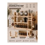 ustawood Masif Ahşap Kahve Köşesi Düzenleyici Raf | Baharatlık Organizer | Mutfak, Banyo, Makyaj ve Çalışma Masası Rafı | 45x38x9 cm