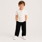 Utaher Miniwear Erkek Çocuk Müslin Kumaş Kısa Kollu Gömlek & Rahat Pantolon Takımı - 4 - 5 Yaş - Beyaz - Siyah
