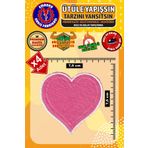 Ütü ile Yapışan Arma Yama, Pembe Kalp (4 Adet) Ütüyle Yapışan Nakış Dokuma Aplike Patch
