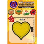Ütü ile Yapışan Arma Yama, Sarı Kalp (4 Adet) Ütüyle Yapışan Nakış Dokuma Aplike Patch