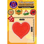 Ütü ile Yapışan Arma Yama, Turuncu Kalp (4 ADET) Ütüyle Yapışan Nakış Dokuma Aplike Patch