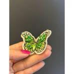 Ütü Ile Yapışan Yeşil Nakış Işleme Zirkon Taşlı Boncuklu Kelebek Arma 5x4 cm