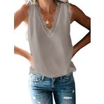 Uusollecy Bayan Tank Top yazlık kolsuz şifon bluz üst dantel V yaka yelek üst giyim bluz, A-gri, M