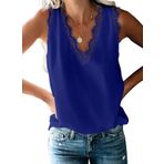 Uusollecy Bayan Tank Top yazlık kolsuz şifon bluz üst dantel V yaka yelek üst giyim bluz, A-mavi, XXL