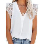 Uusollecy Bayan Tank Top yazlık kolsuz şifon bluz üst dantel V yaka yelek üst giyim bluz, Y beyaz, M