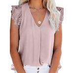 Uusollecy Bayan Tank Top yazlık kolsuz şifon bluz üst dantel V yaka yelek üst giyim bluz, y-pembe, M
