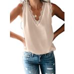 Uusollecy Kadın Tank Top Yazlık Kolsuz Şifon Bluz Üst V Yaka Yelek Üst Günlük Gömlek Üst Bluz, Apricot, S