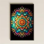 UV Baskılı Mandala Tablo - Neon Çiçekler