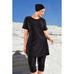 Uv Korumalı Büyük Beden Yarı Kapalı Tesettür Mayo 1805 Siyah - 3XL