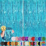 UWPVOWSR 2 Paket Mavi Parti Flamalar 3,3 x 8 ft Folyo Saçaklı Perdeler Metalik Fotoğraf Kabini Doğum Günü Düğün Bebek Duş Sualtı Okyanus Parti Süslemeleri Partiler için Tinsel Perde Flamalar Tinsel Zemin