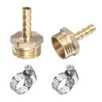 uxcell Pirinç Hortum Dikeni Düz 6 mm x G1/2 Erkek Dişli Boru Bağlantısı, Paslanmaz Çelik Hortum Kelepçeli, 2'li Paket