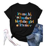 UXQIEN Doğum Günü Gömlekleri Doğum Günü Kız Gömlekleri Kadınlar için I'm The Birthday Girl Komik Günlük Doğum Günü Partisi Tişörtleri Üstler, Siyah, L