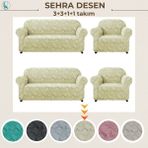 Uy Style Jakarli Koltuk ,kanepe, Çekyat Örtüsü ,koltuk Kılıfı Sehra Desen 3+3+1+1 Takım - Krem - 180 x 230 cm