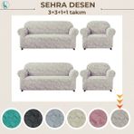 Uy Style Jakarli Koltuk ,kanepe, Çekyat Örtüsü ,koltuk Kılıfı Sehra Desen 3+3+1+1 Takım - Vizon - 180 x 230 cm