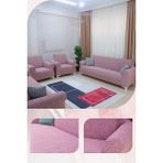 UY STYLE Jakarli , Lastikli Koltuk Örtüsü ,likrali, Esnekli Koltuk Kılıfı , Leke Tutmaz ,3+3+1+1 Takım(Ağaç Kabuğu Desen) - 180 x 230 cm - Pudra