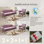 Uy Style Kadife Koltuk, Kanepe, Çekyat Örtüsü , Koltuk Kılıfı 3+3+1+1 Takım - Pembe - 180 x 230 cm