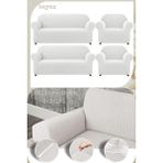 UY STYLE Likrali Koltuk Kılıfı ,esnekli Lastikli Koltuk Örtüsü Pitikare Desen 3+3+1+1takım - 180 x 230 cm - Beyaz