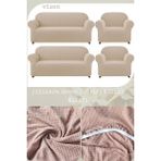 UY STYLE Likrali Koltuk Kılıfı ,esnekli Lastikli Koltuk Örtüsü Pitikare Desen 3+3+1+1takım - 180 x 230 cm - Vizon