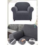 UY STYLE Likrali Tekli Koltuk Kılıfı ,esnekli Lastikli Koltuk Örtüsü Pitikare Desen Tek Kişilik - 70 x 115 cm - Antrasit