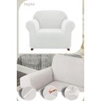 UY STYLE Likrali Tekli Koltuk Kılıfı ,esnekli Lastikli Koltuk Örtüsü Pitikare Desen Tek Kişilik - 70 x 115 cm - Beyaz