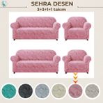 Uy Style Tekstil Jakarli Koltuk ,kanepe, Çekyat Örtüsü ,koltuk Kılıfı Sehra Desen 3+3+1+1 Takım - Pembe - 180 x 230 cm