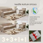 Uy Style Tekstil Kadife Koltuk, Kanepe, Çekyat Örtüsü , Koltuk Kılıfı 3+3+1+1 Takım - Vizon - 180 x 230 cm