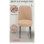 Uy Style Tekstil Likrali Kumaş Oval Sandalye Kılıfı, Sandalye Örtüsü Piti Kare Desen 1 Adet - 40 x 55 cm - Vizon