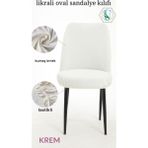 Uy Style Tekstil Likrali Kumaş Oval Sandalye Kılıfı, Sandalye Örtüsü Piti Kare Desen 6 Adet - 40 x 55 cm - Krem
