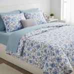 UYGURİYE Çift Kişilik Nevresim Takımı Yorgan Kılıfı %70 Pamuklu Çiçek Desen + Lastikli Çarşaf+2 Yastık Kılıfı - Mavi - 200 x 220 cm