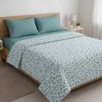 UYGURİYE Çift Kişilik Nevresim Takımı Yorgan Kılıfı %70 Pamuklu Çiçek Desen + Lastikli Çarşaf+2 Yastık Kılıfı - Yeşil - 200 x 220 cm