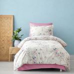 UYGURİYE Tek Kişilik Nevresim Takımı Yorgan Kılıfı %70 Pamuk Çiçekli Desen+ Lastikli Çarşaf+ Yastık Kılıfı - Pembe - 160 x 120 cm