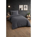 UYGURİYE Tek Kişilik Nevresim Takımı Yorgan Kılıfı %70 Pamuk Geometrik Desen+ Lastikli Çarşaf+ Yastık Kılıfı - Siyah - 160 x 120 cm