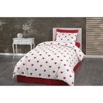 UYGURİYE Tek Kişilik Nevresim Takımı Yorgan Kılıfı %70 Pamuk Kalp Desen+ Lastikli Çarşaf+ Yastık Kılıfı - Kırmızı - 160 x 120 cm
