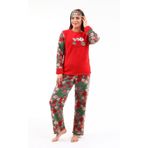Uyku Bantlı Polar Kadın Pijama Takımı (Kırmızı, XL)