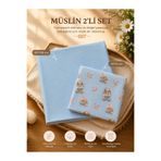 Uykucu Tosbağa Kitap Okuyan Tavşan 2 li Müslin Örtü Seti