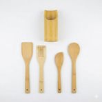 Uyt Life Doğal Bambu 5 Parça Mutfak Servis Seti - Ahşap Spatula, Kaşık, Servis Çatalı ve Tezgah Üstü Kaşıklık Standı - Isıya Dayanıklı, Yapışmaz Tava Dostu Mutfak Gereçleri Seti