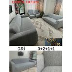 Uytm 3+2+1+1 Dokuma Jakar Koltuk Örtüsü Lastikli Esnekli Yıkanabilir Koltuk Kanepe Çekyat Örtü - 180 x 230 cm - Gri