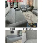 Uytm 3+3+1+1 Dokuma Jakar Koltuk Örtüsü. Lastikli, Esnek, Yıkanabilir Koltuk, Kanepe, Çekyat Örtüsü - 180 x 230 cm - Gri