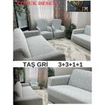 Uytm 3+3+1+1 Dokuma Jakar Koltuk Örtüsü Lastikli Esnekli Yıkanabilir Koltuk Kanepe Çekyat Örtüsü - 180 x 230 cm - Krem