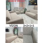 Uytm Dokuma Jakar Koltuk Örtüsü Lastikli Esnekli Yıkanabilir Koltuk Kanepe Çekyat Örtüsü (3211) - 180 x 230 cm - Vizon