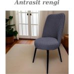 Uytm Tuğla Desen Jakarlı Oval Sandalye Kılıfı, Lastikli, Esnek Yıkanabilir Sandalye Örtüsü - 35 x 45 cm - Antrasit