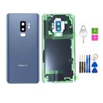 Uyumlu Arka Cam Kapak Arka Kapı Su Geçirmez Montaj Yedek Önceden Yüklenmiş Kamera Lensi ve Çerçevesi Samsung Galaxy S9+ Plus için - Tüm Modeller G965 Tüm Taşıyıcılar - OEM Yedek + (Mercan Mavisi)