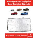 Uyumlu Titanyum Gümüş Kaplama Uv Geçirmez Güçlü Çantalı Sağlam Araç Içi Ön Cam Şemsiye Güneşlik - Tek Ebat - Altın
