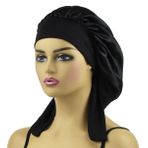 Uyuyan Kadınlar için Saten Bonnet İpek Kravat Bonnet Kıvırcık Saç Bonesi Kap Büyük Saç Kapağı Uyku Gece Kepi Duş Uyku Başlığı Siyah