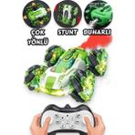 Uzaktan Kumandalı Buharlı LED Işıklı Sesli Müzikli 16 cm 360° Dönebilen Stunt Drift Atabilen Hızlı Akrobatik Araba - Yeşil
