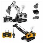 Uzaktan Kumandalı İş Makineleri Seti 2 Si 1 Arada Metal 3 Başlıklı Ekskavatör ve Metal Başlıklı Kule Vinç 2.4 Ghz Kumanda Sesli Işıklı Şarjlı Full Fonksiyon İş Makineleri